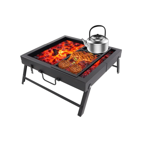 Olmecs Foldable Square Grill Carrier with Shakhov for Trips and Camping balck