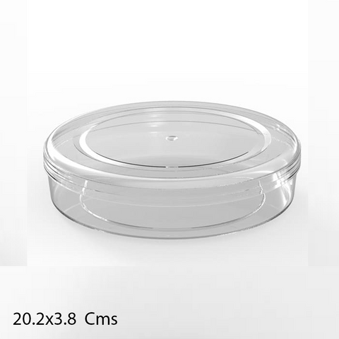 Transparent Crystal Food Grade Round Boxes for Packing Cookies / Sweets (60 Pcs / Carton) 20x3.8 Cms