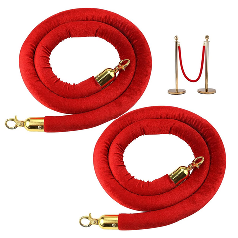 2 pcs Velvet Stanchion Rope, Crowd Control Rope Barrier with Polished Gold Hooks - Olmecs