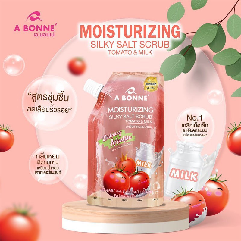 A Bonne Moisturizing Silky Salt Scrub Tomato & Milk (Whitening Arbutin) 350g