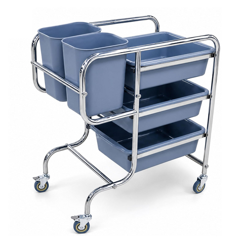 Olmecs Stainless Steel Dish Collecting Cart Dish Collecting Trolley with 4 Plastic Buckets 900 * 460 * 950