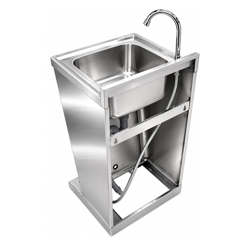 Olmecs Foot Operated Stainless Steel Handwash Sink Handsfree Wallmounted with Faucet (50x45x85cm)