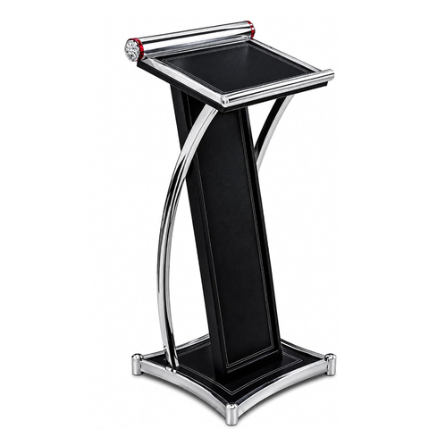 Olmecs Wooden Podium with Stainless Steel Lining Conference Rostrum Stand, Maple Brown with Silver