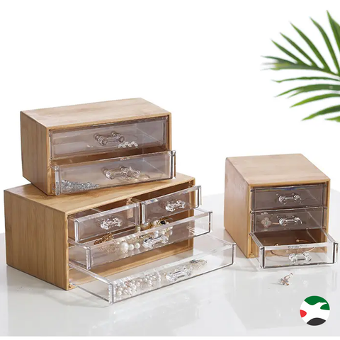Olmecs Bamboo & Acrylic Finishing Cosmetic Storage Box, 2 Tier