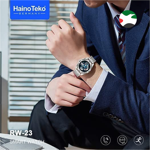 Haino Teko Germany Smart Watch Stainless Steel Bluetooth Call Music Sports Health Heart Monitoring for Android and IOS, Silver, RW23
