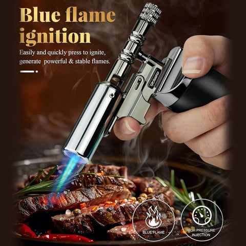 High-quality Torch Lighter Powerful Blue Single Jet Flame Refillable Windproof Lighter for BBQ Kitchen Cooking