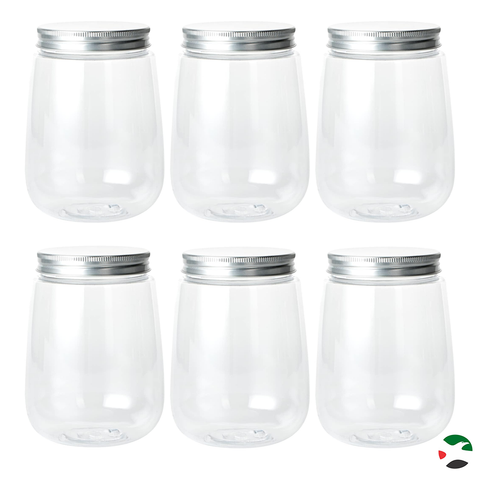 Willow 500ml Juice Bottles, 12 Round Empty Plastic Bottles - Disposable, With Aluminum Lids