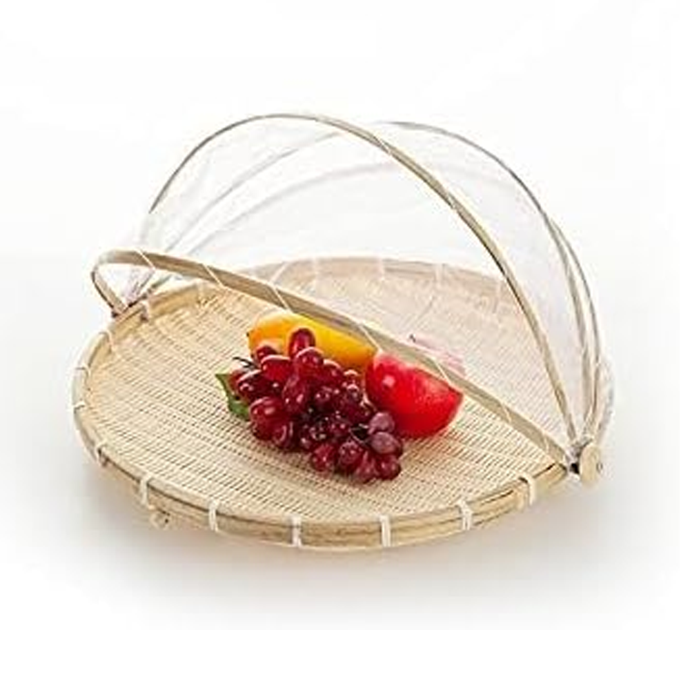 Willow Round Bamboo Basket with Lid Vegetable Fruit Bread Storage Basket (42cm Diameter)