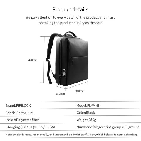 Fipilock Smart Backpack Anti-Theft Fingerprint