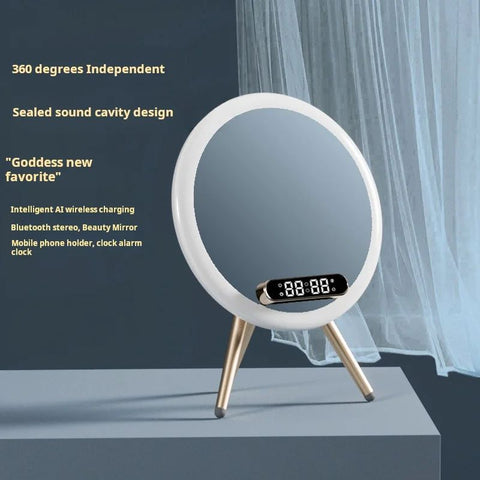 Q6 New LED Makeup Mirror with Bluetooth Speaker, Phone Stand and Charging