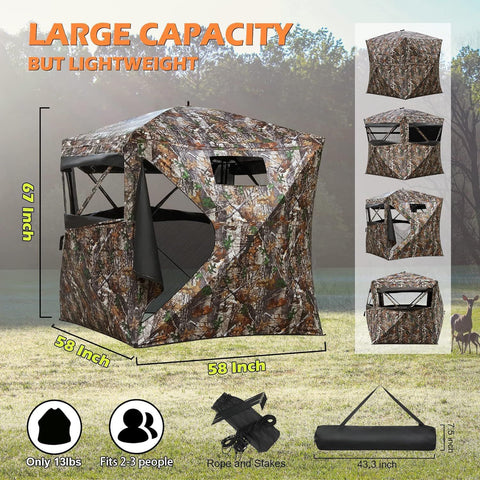 Portable 2-3 Person 270 Degree See Through Hunting Blind Ground Camouflage Pop Up Hub