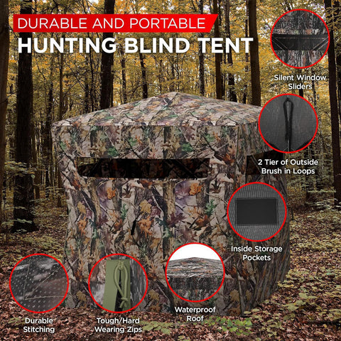 Portable 2-3 Person 270 Degree See Through Hunting Blind Ground Camouflage Pop Up Hub