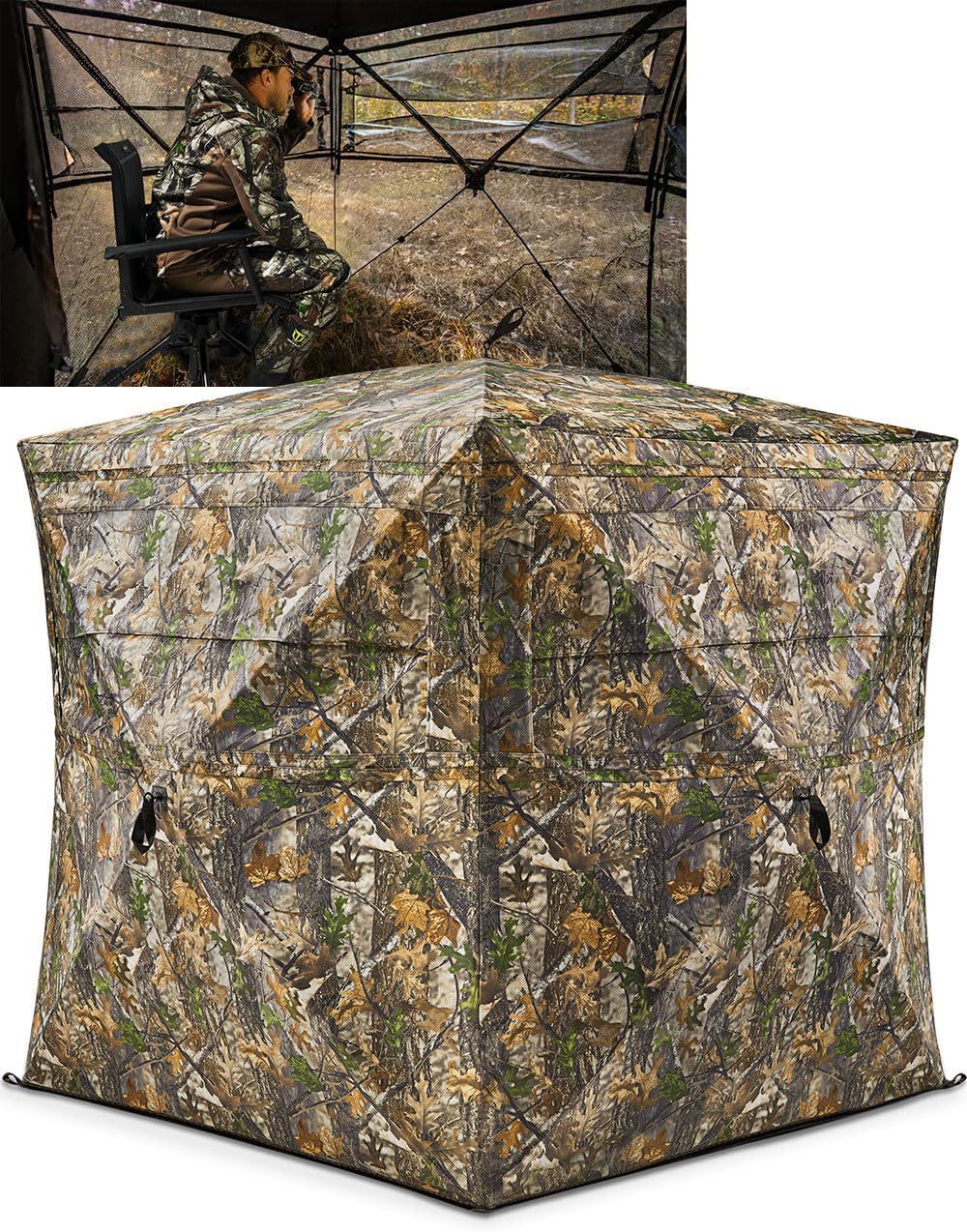 Portable 2-3 Person 270 Degree See Through Hunting Blind Ground Camouflage Pop Up Hub