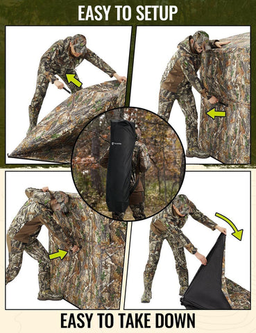 Portable 2-3 Person 270 Degree See Through Hunting Blind Ground Camouflage Pop Up Hub