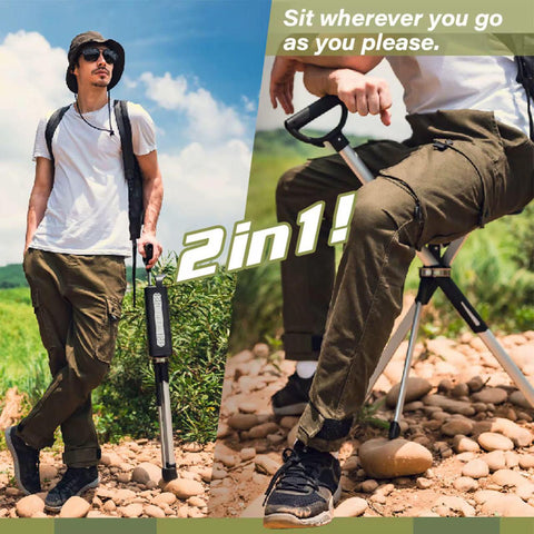 The Ta Da Seat Stick / Chair - the walking cane/ stick that converts to a tripod chair