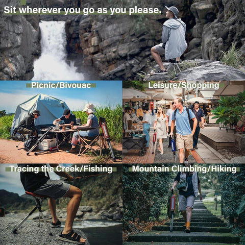 The Ta Da Seat Stick / Chair - the walking cane/ stick that converts to a tripod chair