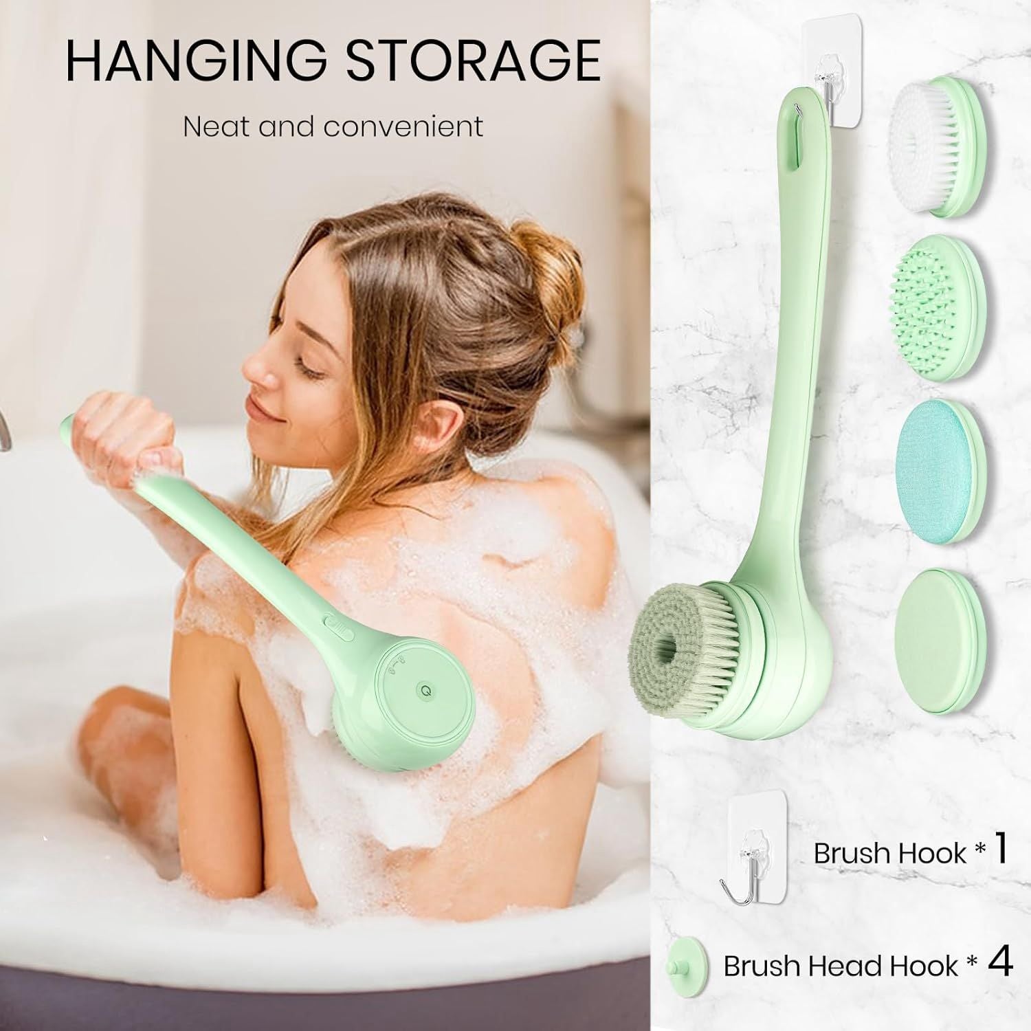 Electric Body Brush Back Scrubber for Shower, Auto Spinning Exfoliating Massage Bath Brush Rechargeable
