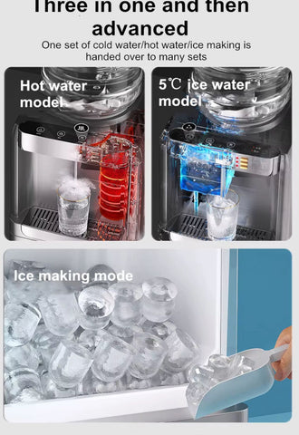 Water Dispenser with Ice Maker Function, Top Loading Hot and Cold Water Cooler for 5 Gallon Bottle - Hicon
