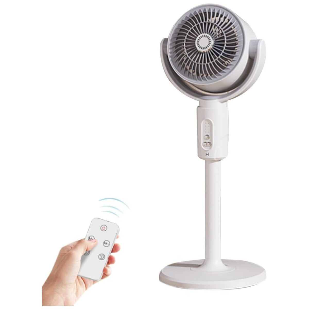 Oscillating Pedestal Fan with Remote Control, Adjustable Height Stand, White