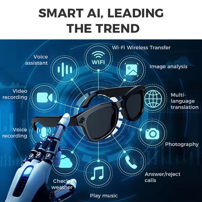 New AI Voice Smart Glasses HD 1080P Camera Polarized Sunglasses Video Conference Recorder