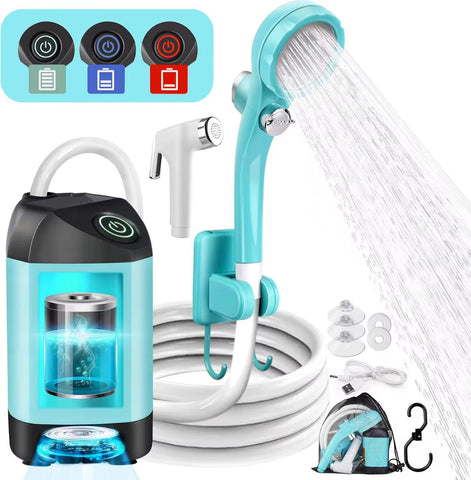 Portable Camping Shower - Rechargeable Outdoor Camp Shower with Pressurizer & 4500mAh Battery Pump IPX7 Waterproof for Camp