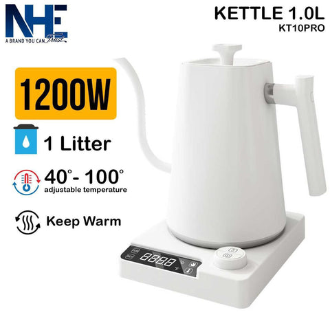 NHE 1L Electric Temperature Control Gooseneck Kettle, Stainless Steel Pour Over Kettle for Coffee Tea Brewing,