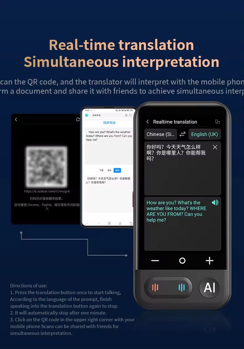 Z16 Portable AI Intelligent Translator Touch Screen Online Offline 138 Languages Two-Way Realtime Instant Voice