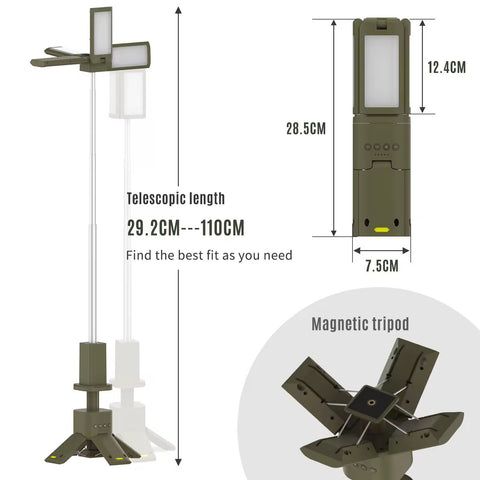 Telescopic Camping Lantern 14000mAh Rechargeable Built-in Magnetic Base Outdoor LED Flashlight for Hiking Fishing Tent Emergency