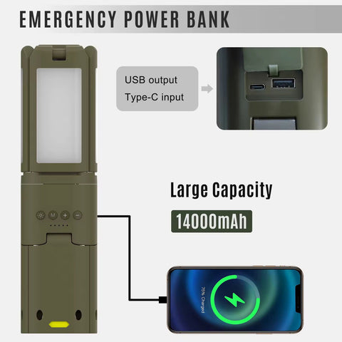 Telescopic Camping Lantern 14000mAh Rechargeable Built-in Magnetic Base Outdoor LED Flashlight for Hiking Fishing Tent Emergency