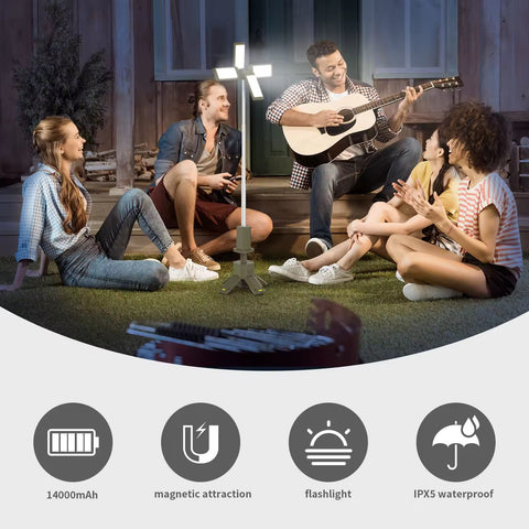 Telescopic Camping Lantern 14000mAh Rechargeable Built-in Magnetic Base Outdoor LED Flashlight for Hiking Fishing Tent Emergency