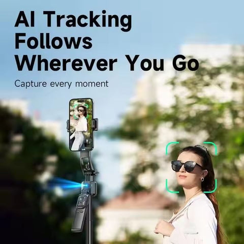 AI Face Tracker Selfie Stick Quadripod | 360° Auto-Tracking Tripod |Smart Face Recognition | 165 CM (6 Feet) 4-in-1