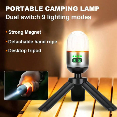 Portable Camping Tent Lamp Flashlight 400mAh 9 Light Modes for Outdoor Hiking