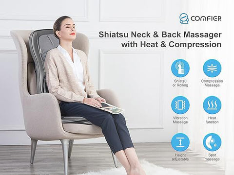 COMFIER Massager Chair with Heat Shiatsu Neck Back Massager Portable