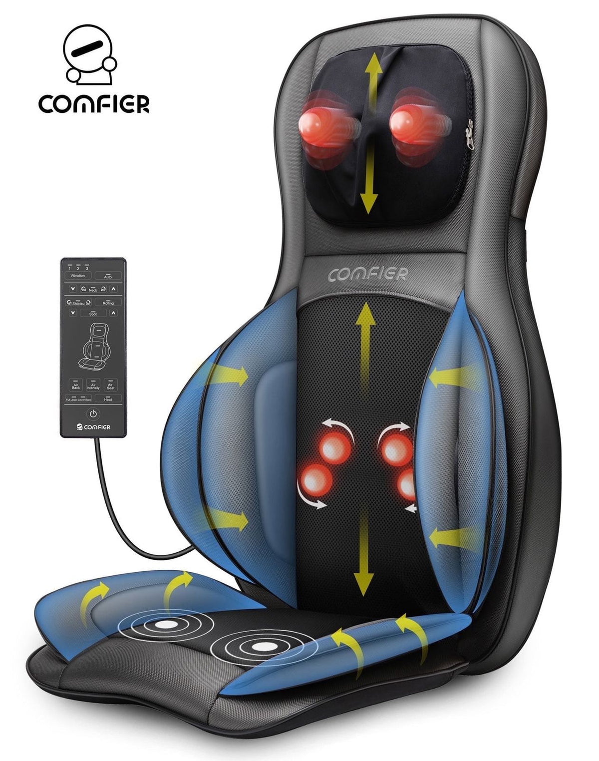 COMFIER Massager Chair with Heat Shiatsu Neck Back Massager Portable