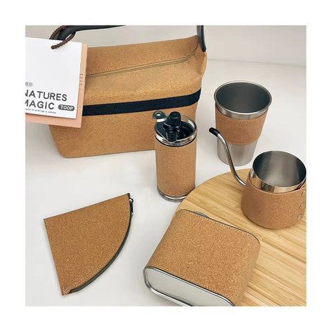 Portable Coffee Kit Coffee Serving Sets-Travel Coffe-e Kit with Grinder-Server-Kettle-Filter-Scale & Steel Drip Funnle, Set-All in Gift Bag (7-IN-1)