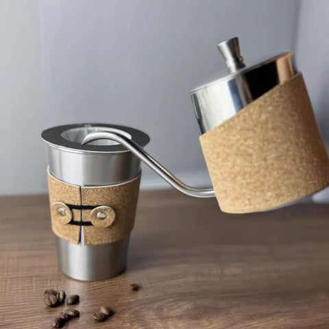 Portable Coffee Kit Coffee Serving Sets-Travel Coffe-e Kit with Grinder-Server-Kettle-Filter-Scale & Steel Drip Funnle, Set-All in Gift Bag (7-IN-1)