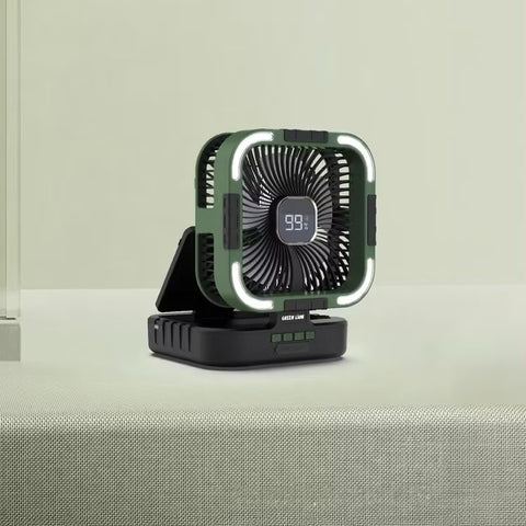3-in-1 Solar Fan 10000mAh Battery 10W 6-Speed LED Light Power Bank