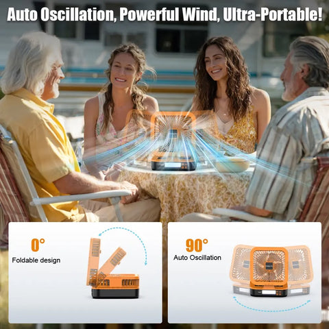 3-in-1 Solar Fan 10000mAh Battery 10W 6-Speed LED Light Power Bank