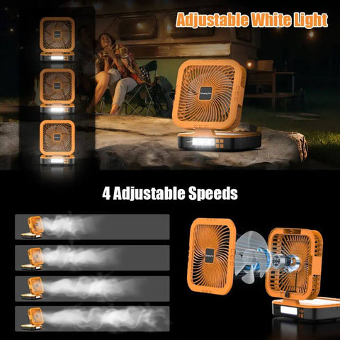 3-in-1 Solar Fan 10000mAh Battery 10W 6-Speed LED Light Power Bank