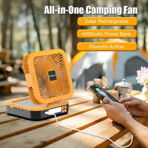 3-in-1 Solar Fan 10000mAh Battery 10W 6-Speed LED Light Power Bank