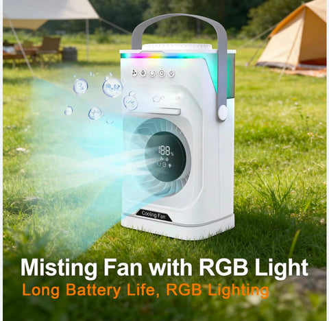Cool Mist Spray Fan Dual Airflow LED Light Portable Rechargeable Desktop Cooling Fan
