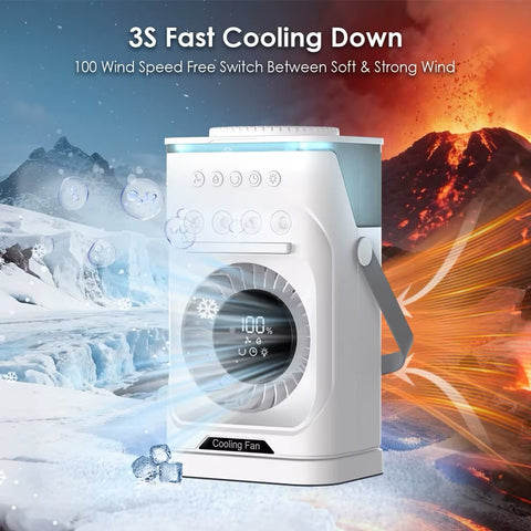 Cool Mist Spray Fan Dual Airflow LED Light Portable Rechargeable Desktop Cooling Fan