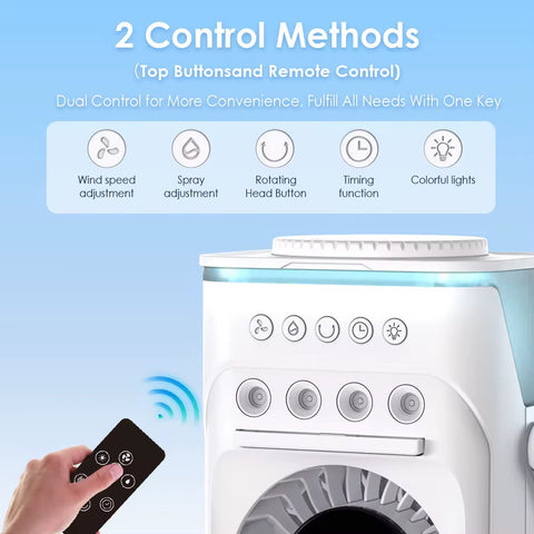 Cool Mist Spray Fan Dual Airflow LED Light Portable Rechargeable Desktop Cooling Fan