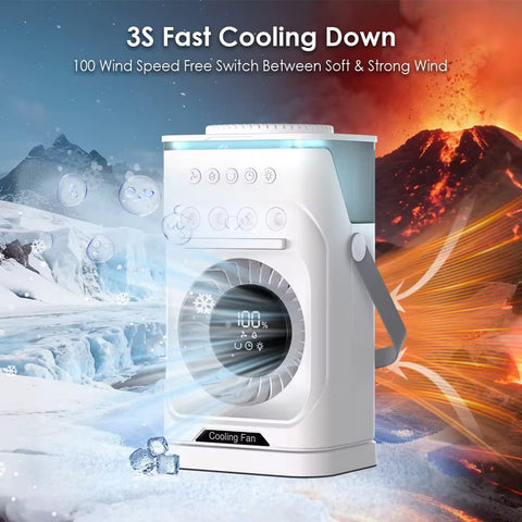 Cool Mist Spray Fan Dual Airflow LED Light Portable Rechargeable Desktop Cooling Fan