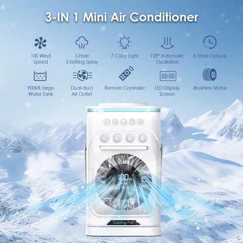 Cool Mist Spray Fan Dual Airflow LED Light Portable Rechargeable Desktop Cooling Fan