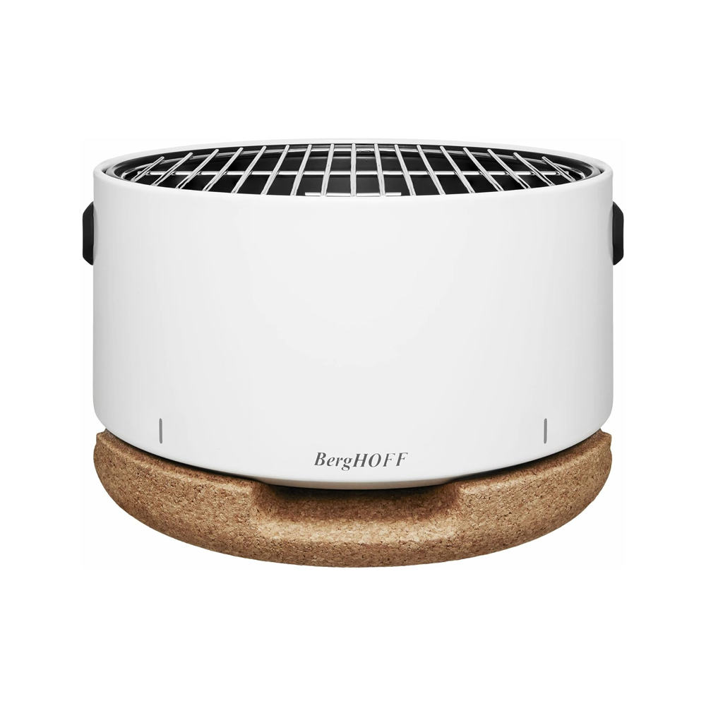 BergHOFF – Leo Carbon Steel Outdoor Tabletop BBQ with Cork Lid – White