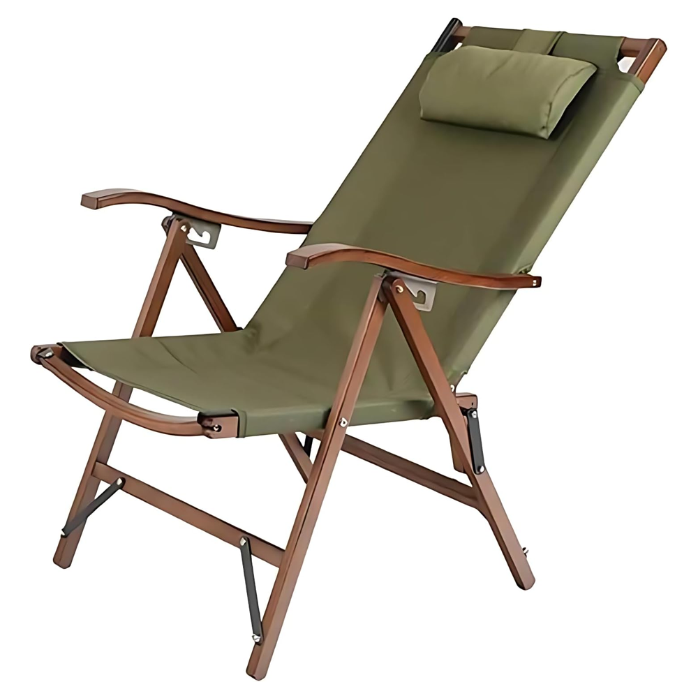 Luxury Reclining Folding Camping Chair, Reclining Chair Wooden Frame Lounge Chair