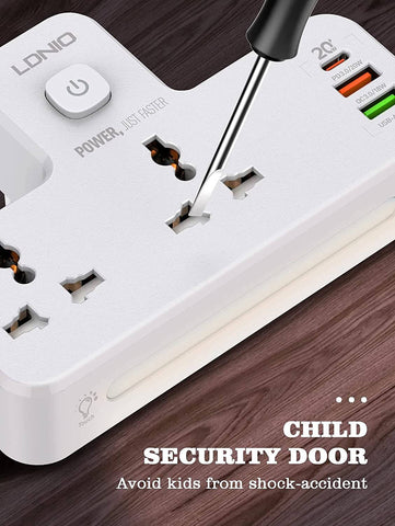 LDNIO SC2311 20W 3-Port USB Charger Extension Power Strip with 1 * 20W USB-C PD Power Delivery