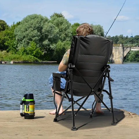 Olmecs Camping Chairs for Adults, Adjustable Backrest Heavy Duty Oversized Folding Chair Supports 350lbs for Outside with Cup Holder