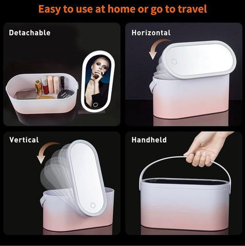 Portable Makeup Case Makeup Mirror With Led Light 3-in1